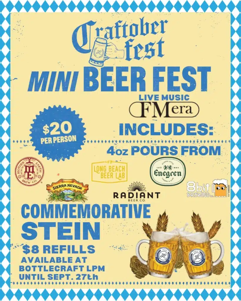 Mini Beer Fest with live music by FMera, brewery pours and a commemorative stein, $20 per person.
